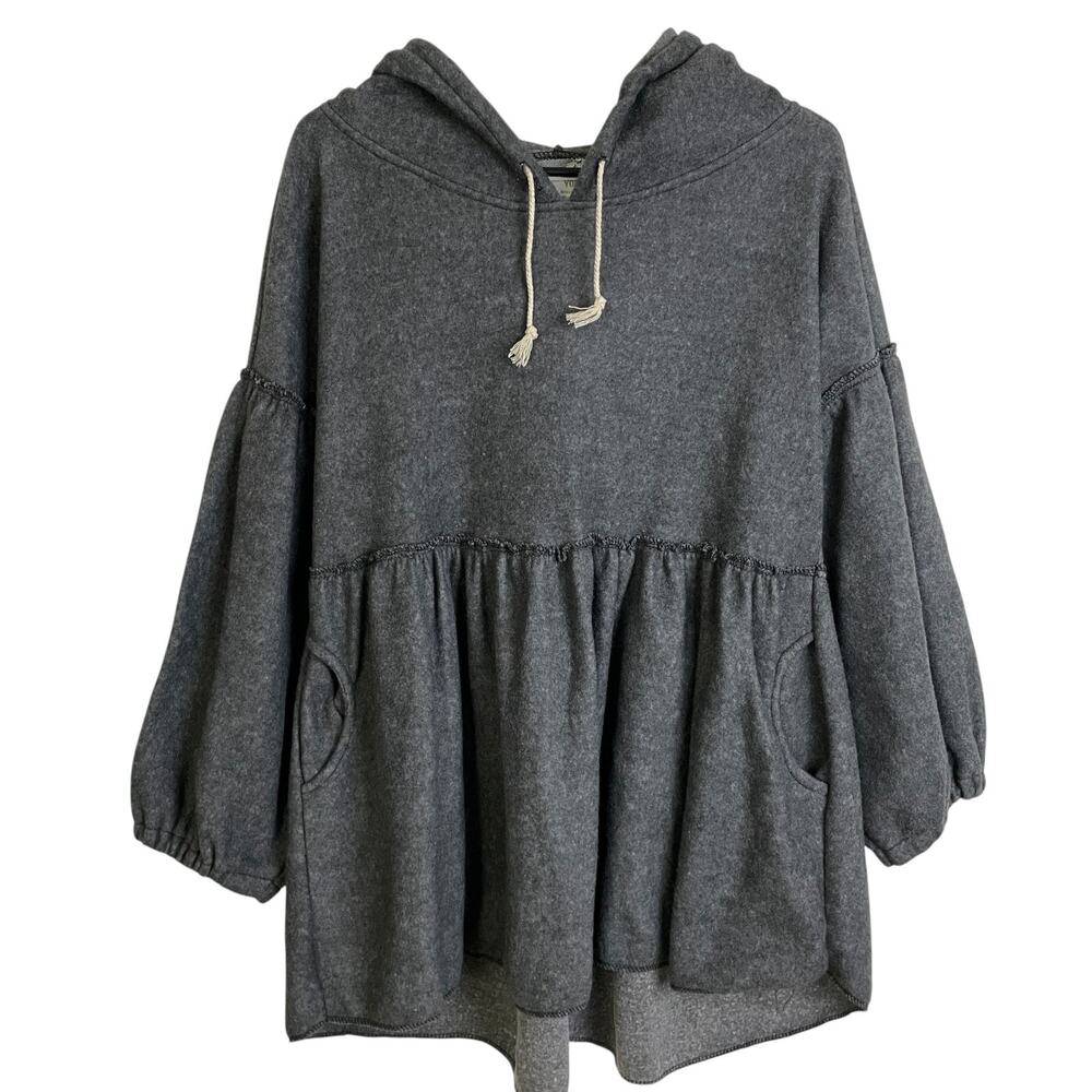 Farmhouse Frocks Sweatshirt Dress Womens Small Gray Hoodie Pockets Relaxed
